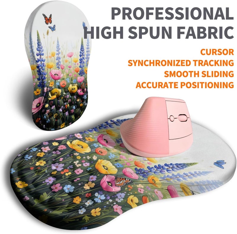 Armanza Ergonomic Joint Wrist Support Mouse Pad with Memory Foam Cushion Massage Bump, Carpal Tunnel Pain Relief Mousepad Slope Design for Wrist Rest, 11.8x7.9 in, Wild Flower - Image 4